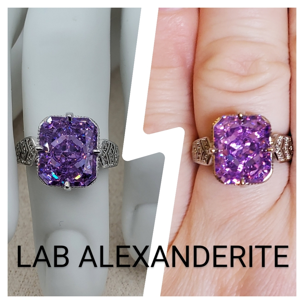 4CTW Radiant Cut Crushed Ice Lab Alexandrite W/ High Quality Cz New Stamped 925